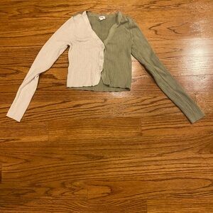 Garage Ribbed Cardigan in Cream and Olive